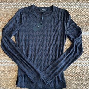 Rag & Bone NWT Valencia Houndstooth Long Sleeve Tee Black Size M